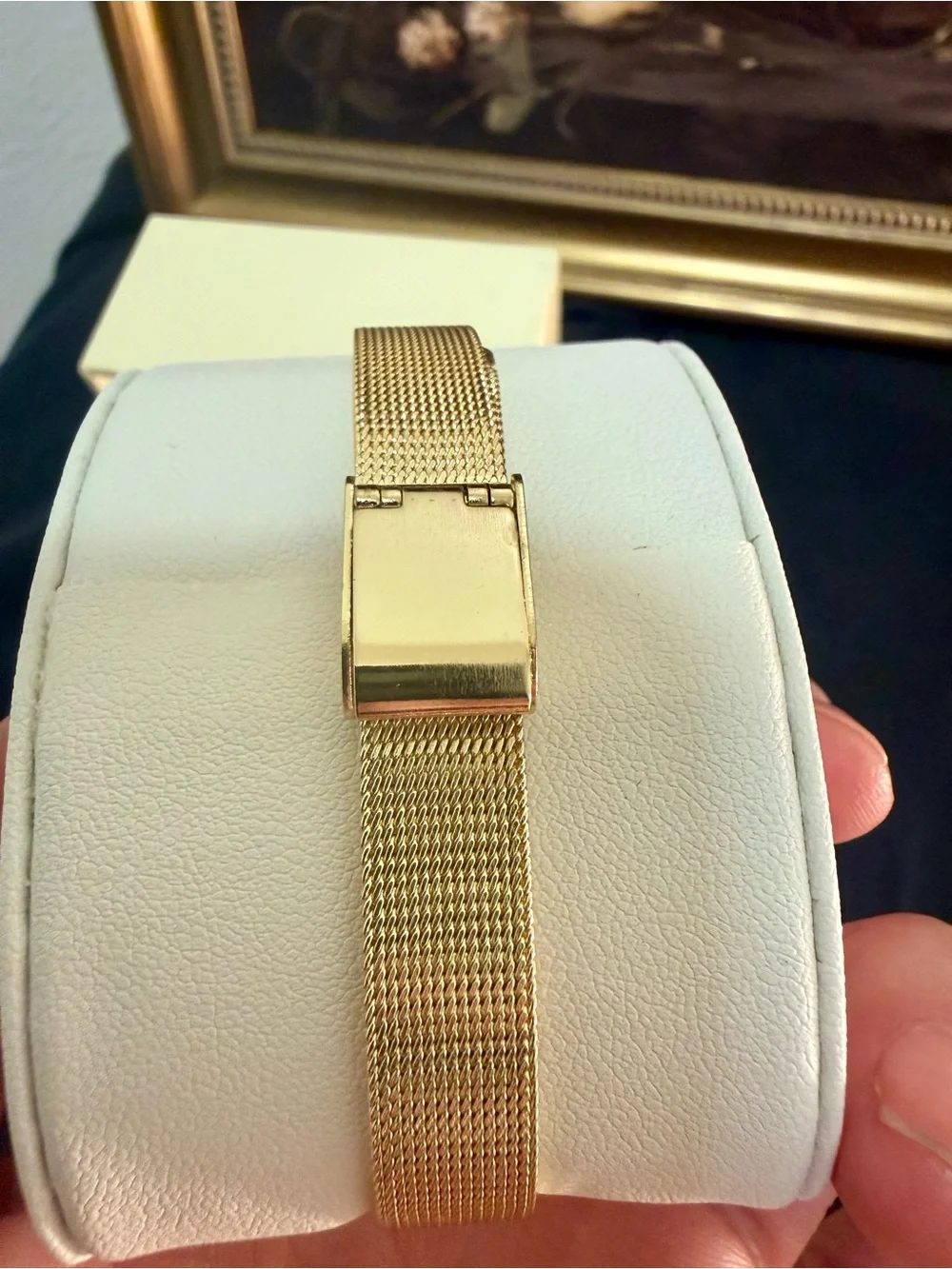 Anne Klein Gold Mesh Bracelet Watch with Black Dial and Oval Case